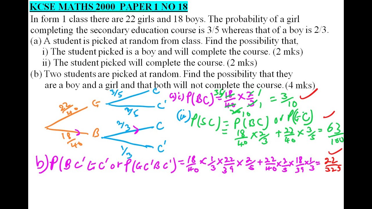 2000  KCSE MATHS PAPER 1 NO 18 ON PROBABILITY