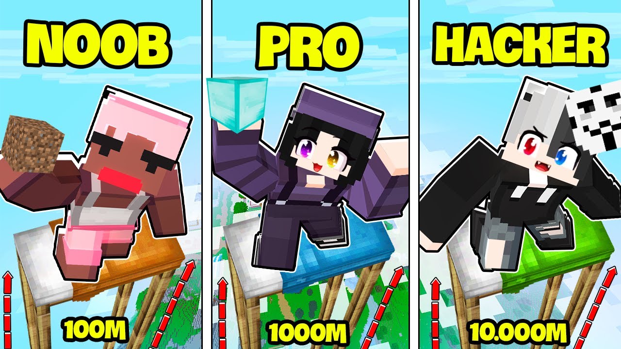 Noob Ruby thử Thách 24h XÂY GIƯỜNG 1000 TẦNG NOOB PRO VÀ HACKER Siêu An Toàn Trong Minecraft
