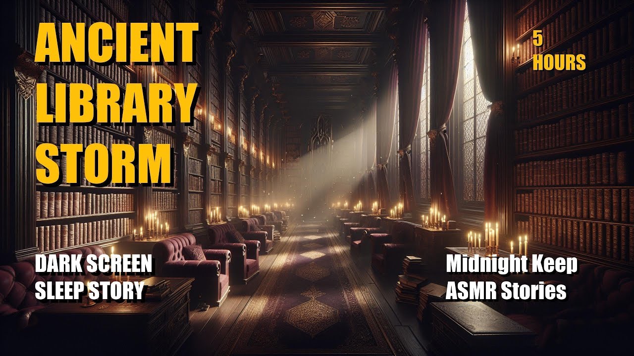 Midnight Library Chamber – 5 Hours Deep Sleep (Dark Screen, Brown Noise, Candlelight ASMR)