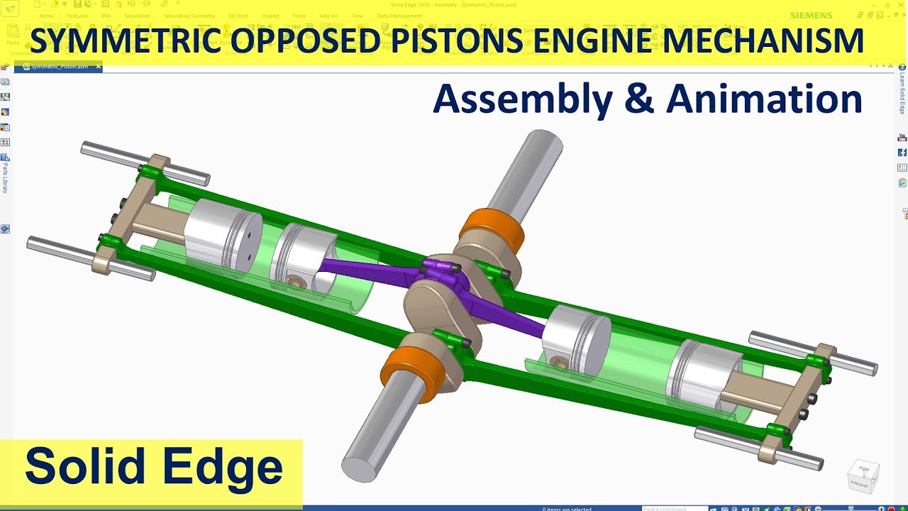 Solid Edge Assembly & Motion Animation #7 | Symmetric Opposed Pistons Engine Mechanism