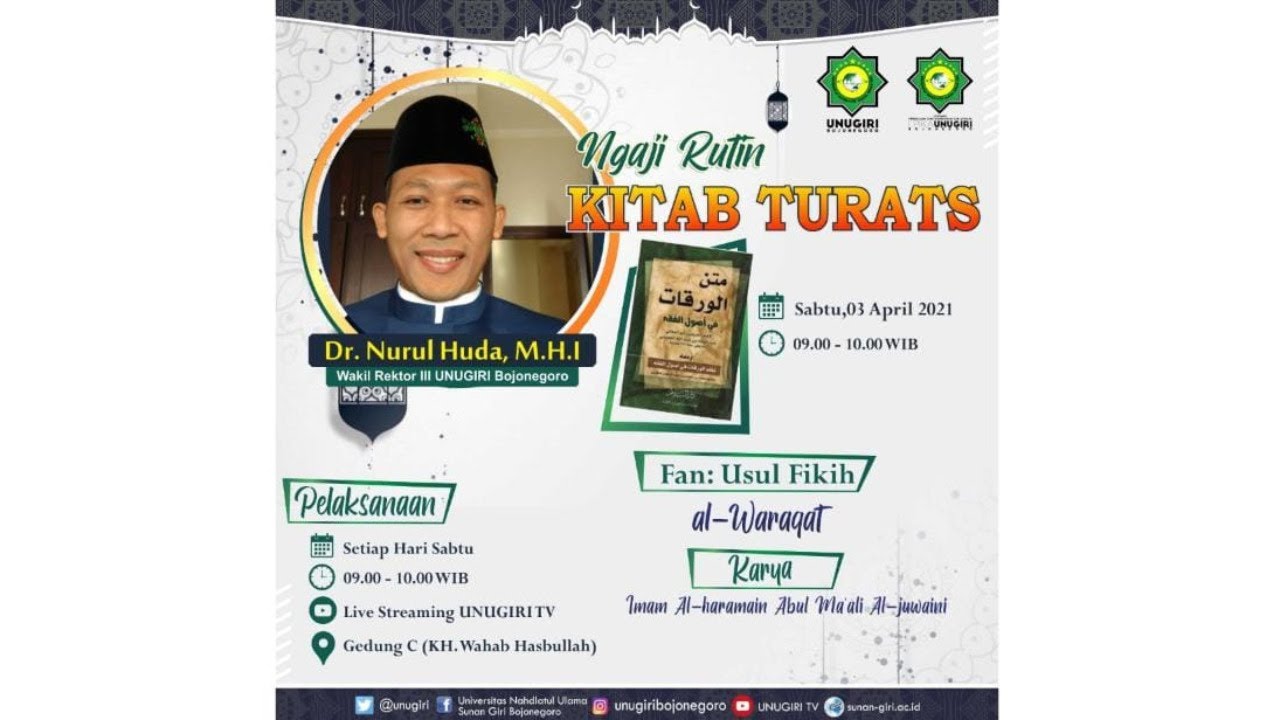 Ngaji Turats : Fan Usul Fiqih Kitab Al Waraqat Oleh Dr. Nurul Huda, M.H.I