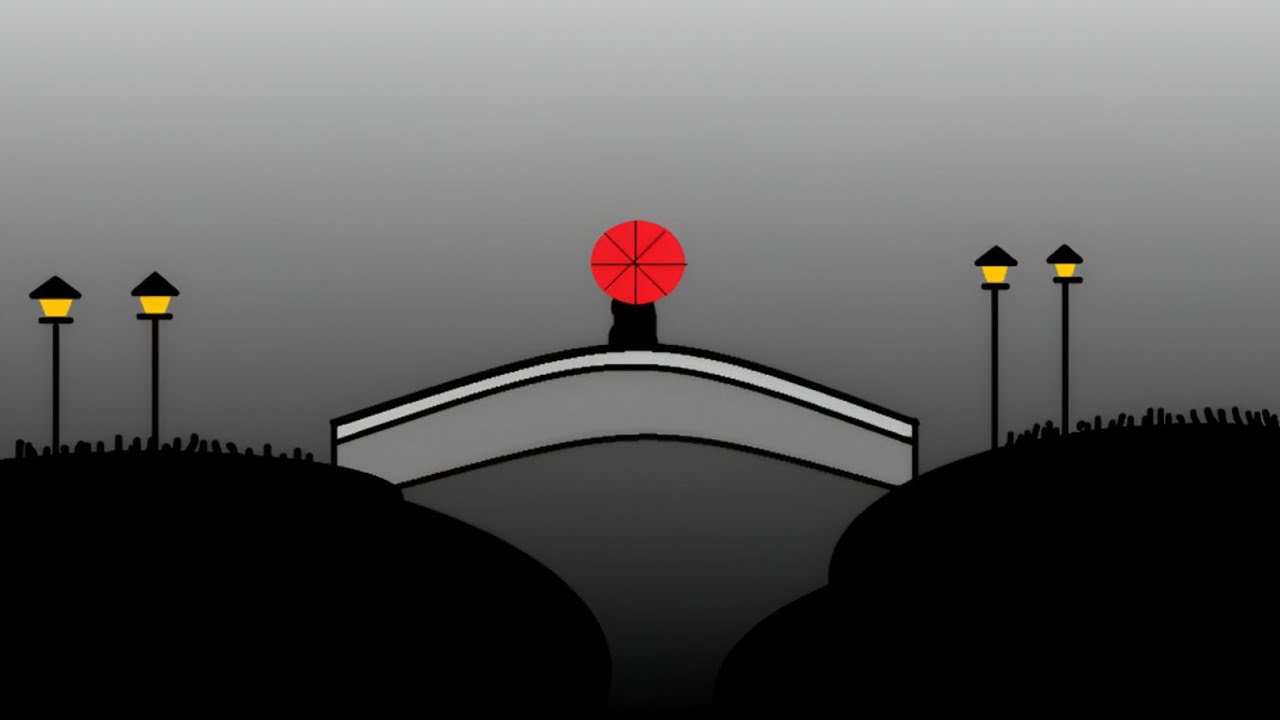 HOW TO DRAW A GIRL WITH RED UMBRELLA ON A BRIDGE SCENERY IN MS PAINT
