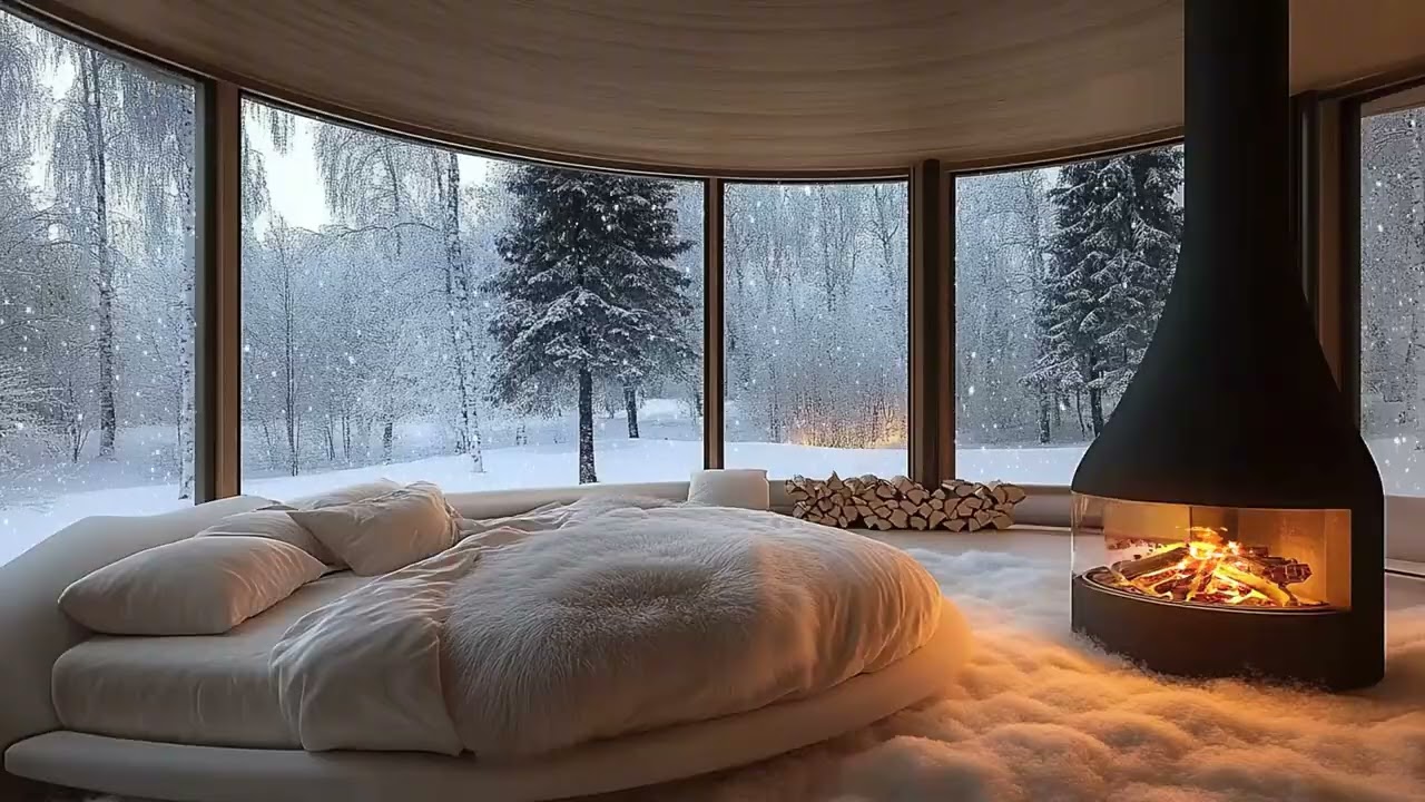 Cozy Winter Cabin Retreat with Soft Piano Music and Fireplace Ambience for Deep Sleep