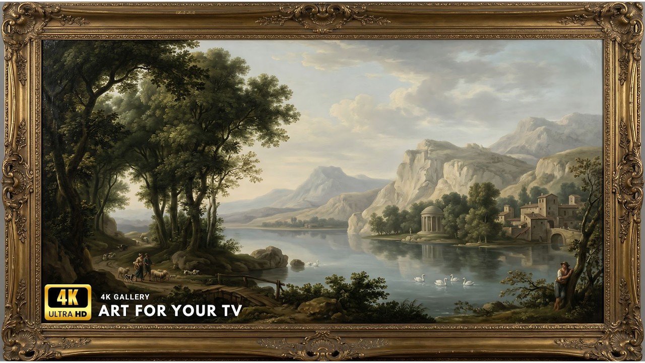 Peaceful River Landscape Oil Painting 4K | Vintage Frame TV Art