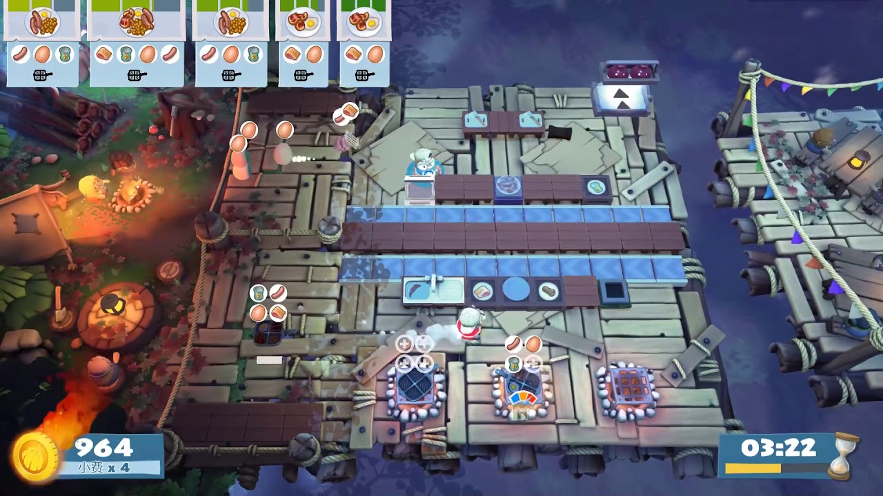 overcooked2 Campfire Cook Off Cracked Story 3-4 2 player Score 2084