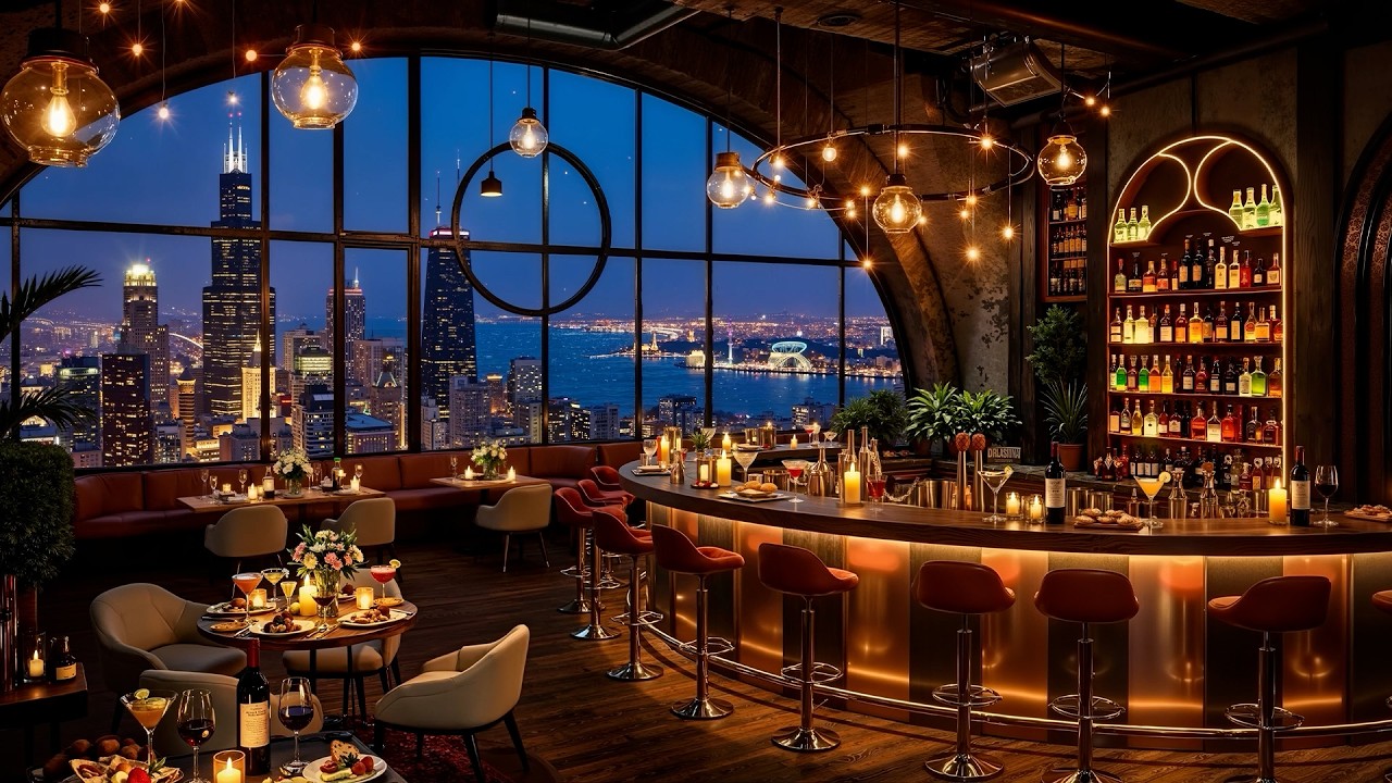 Soft Night Jazz at Cozy Bar Ambience in Chicago ~ Elegant Jazz Saxophone Music for Good Mood