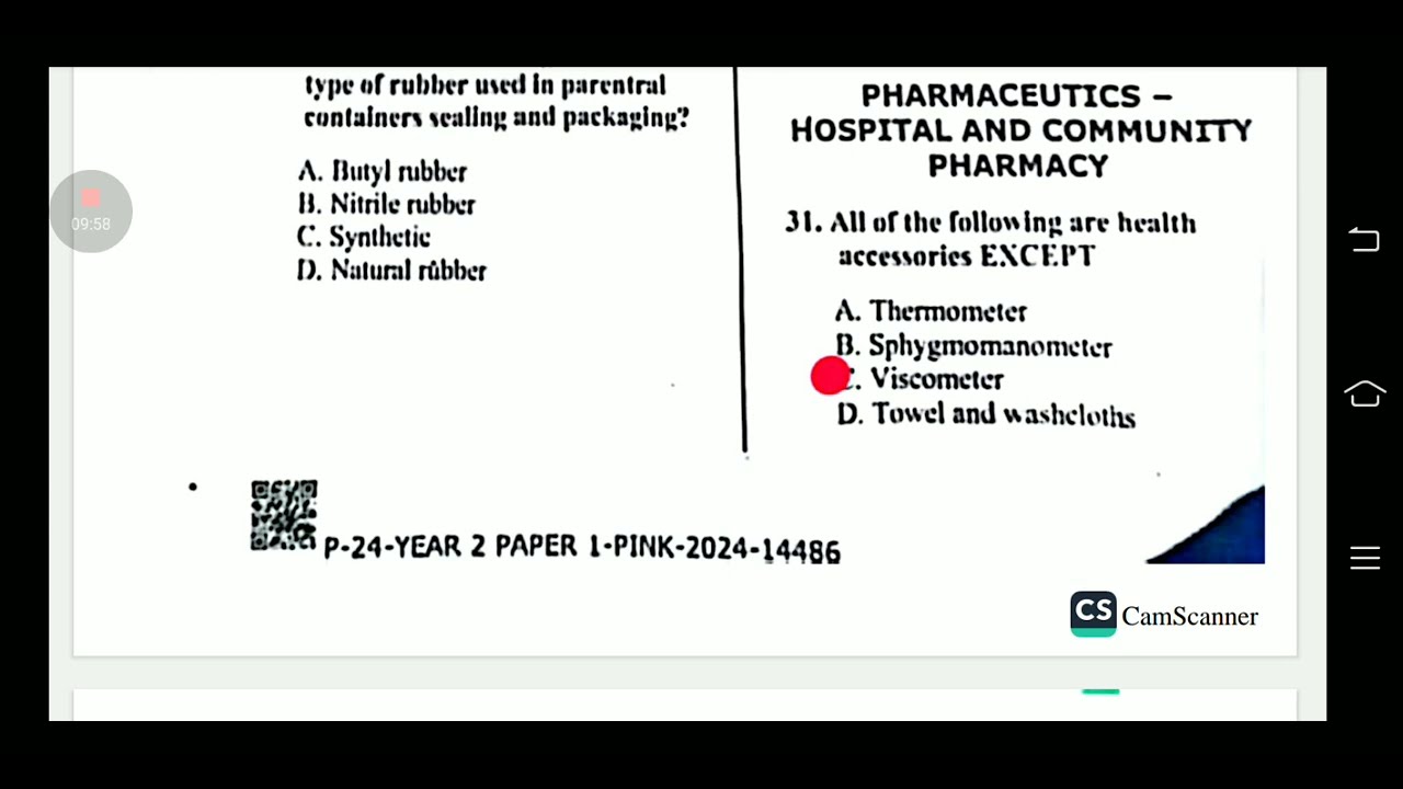 Pharmacy Technician 2nd Year Paper 1 2024 McQs Key