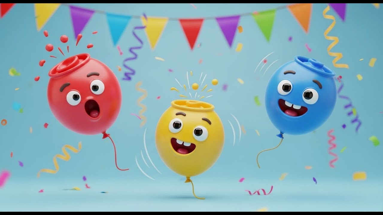 Three Little Toy Balloons Pop Pop Pop | Fun Colors & Counting Song for Kids