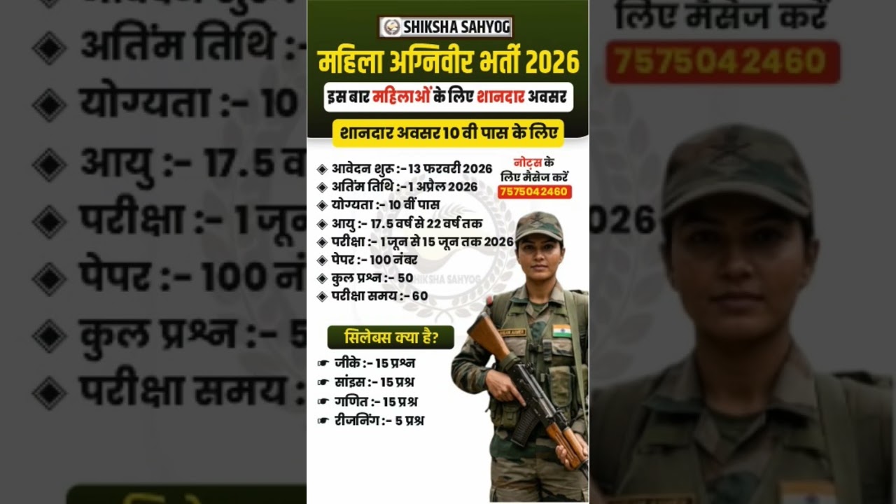 Indian Army Women Agniveer Bharti 2026 | Female Agniveer Recruitment 2026 - Qualification, Age an...