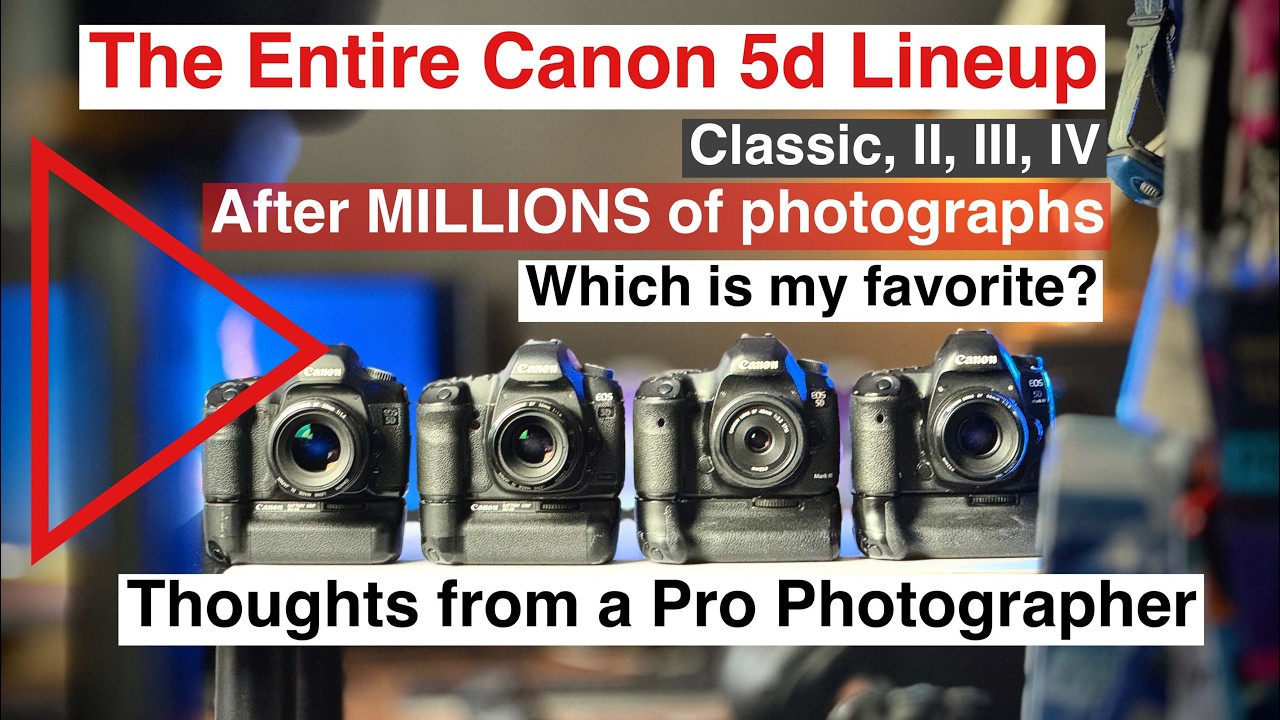 The entire Canon 5D DSLR camera range in 2026. After thousands of assignments. IV, III, II, classic