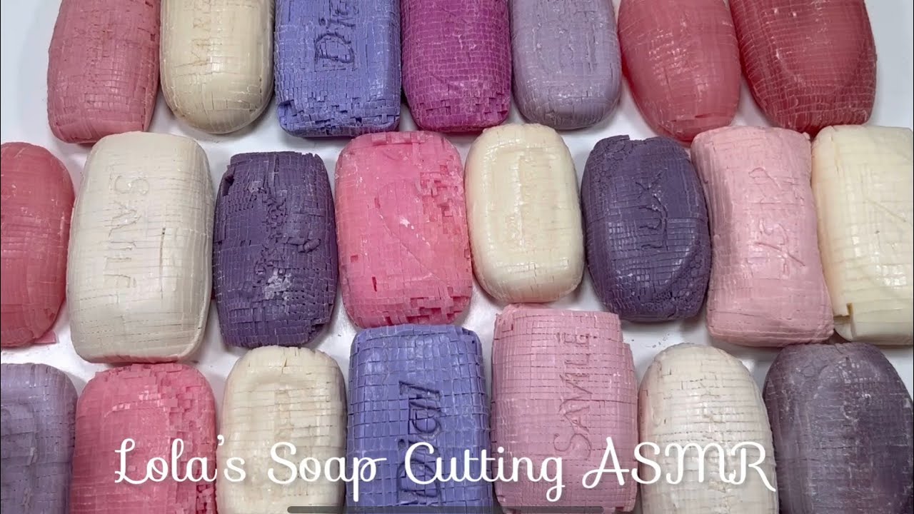 ASMR soap cube cutting 💗🤍💜 Large pink, white, and purple soap set! Super crispy with soap plates