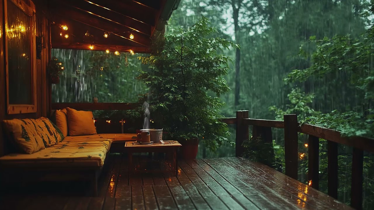 Cozy Winter Balcony Facing a Quiet Forest with Relaxing Rain Sounds for Deep Night Sleep ASMR