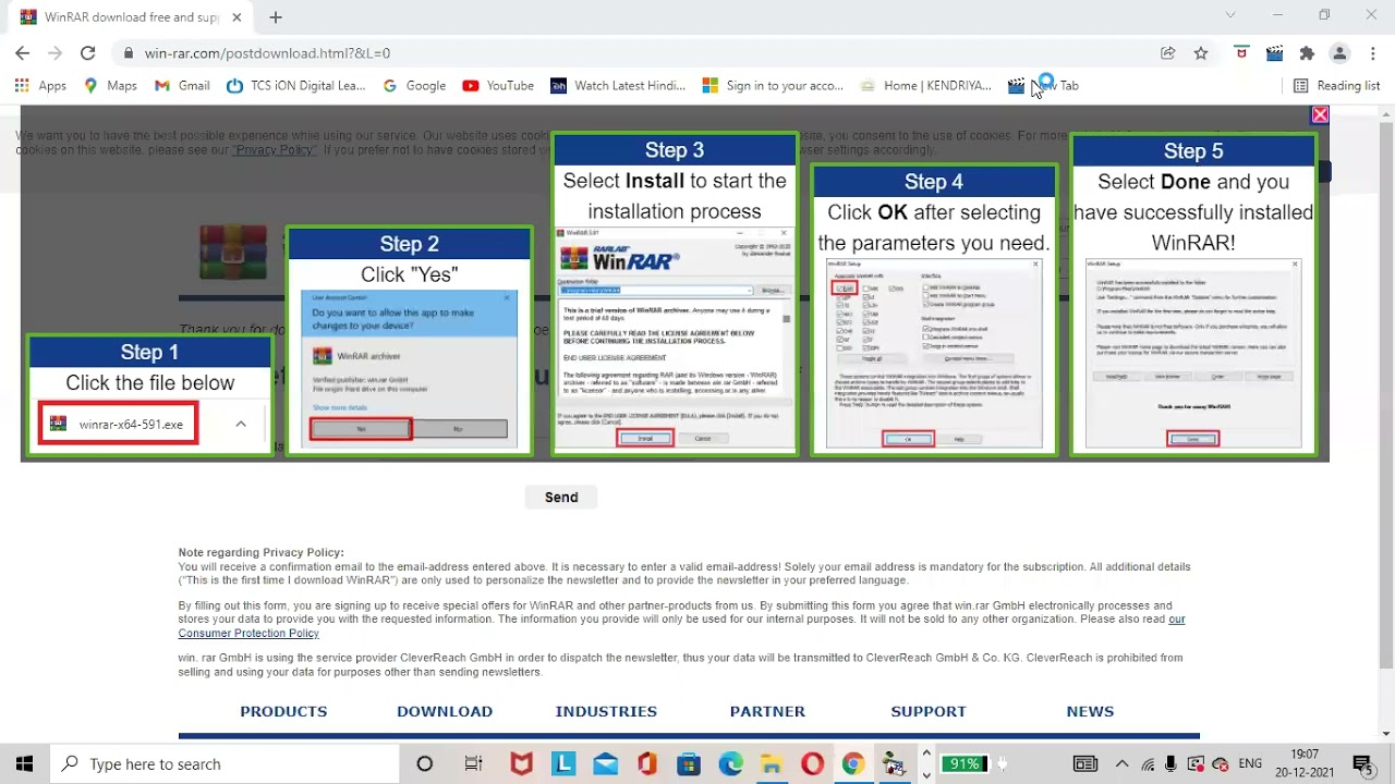 Installation of WINRAR 64 bit windows 10