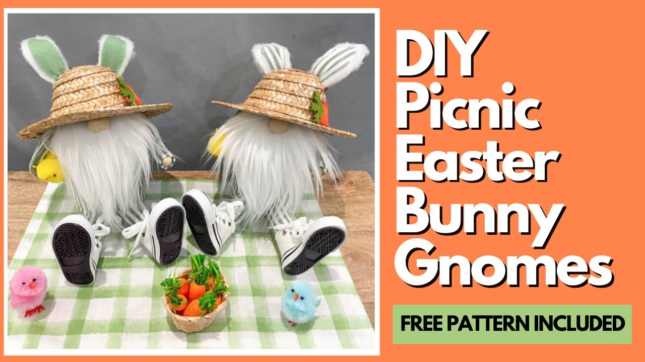 DIY Sitting Easter Bunny Gnome with Straw Hat/No sew Easter gnome/Gnome Pattern