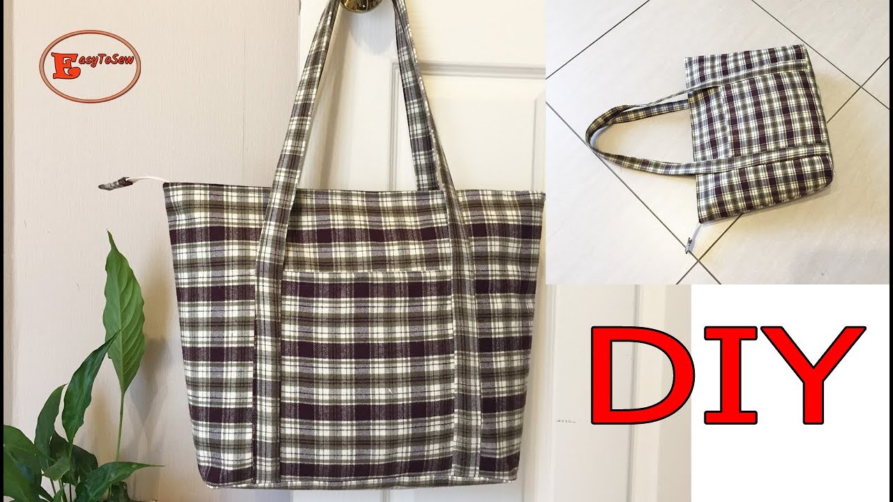 Large top zipper tote bag with long straps sewing tutorial