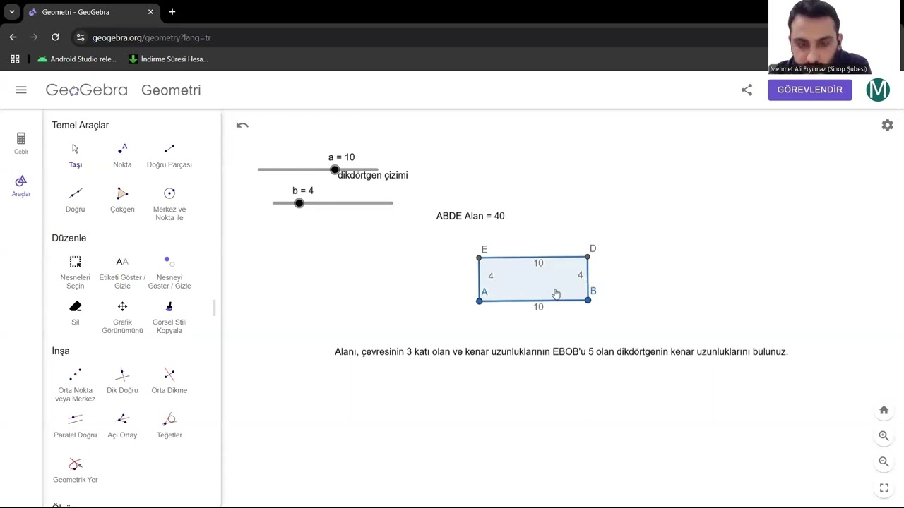 GeoGebra ile dikdörtgen ve kare oluşturma