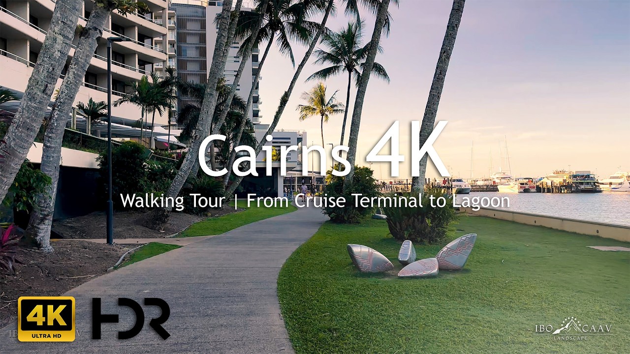 Cairns Esplanade Walk | From Cruise Terminal to Lagoon in 4K HDR 🌴🌊