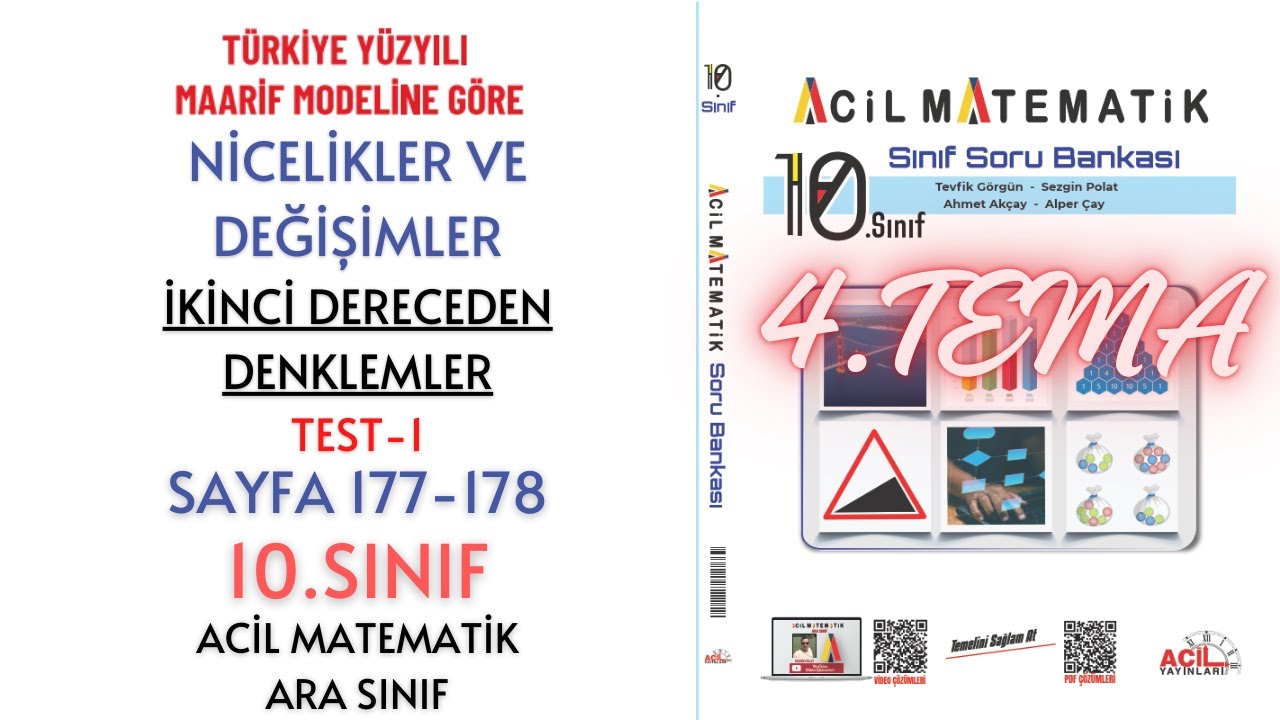 10.Sınıf Soru Bankası 2.Dereceden Denklemler Test-1 Sayfa 177-178