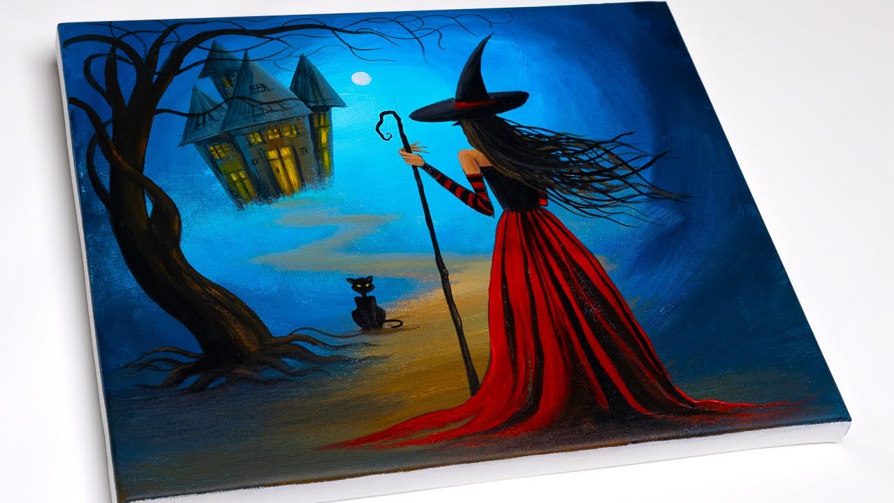 Halloween Painting | Step by Step Painting | Witch Painting
