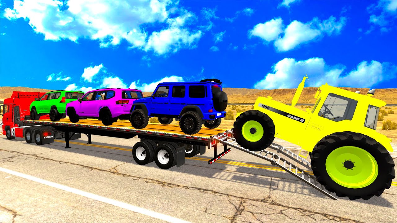 Flatbed Truck McQueen    Transportation with Truck -Pothole vs Car# BeamNG Drive Gameplay#012