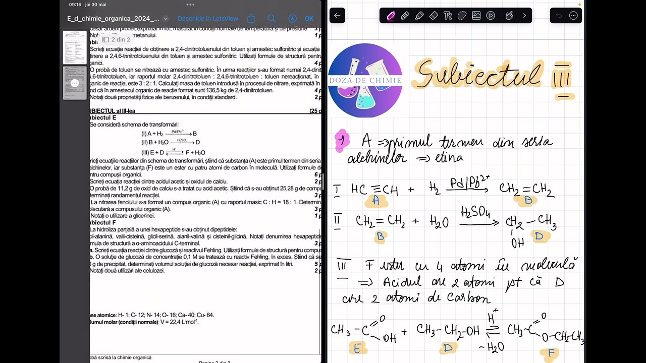BAC SPECIAL 2024- CHIMIE ORGANICA- subiectul III