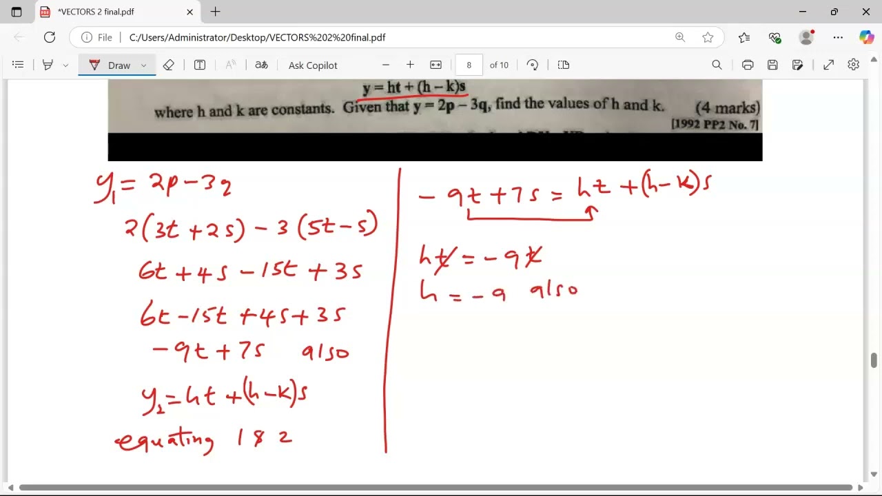 Vectors. K.c.s.e 1992 pp2 No.7. Form 3 Mathematics