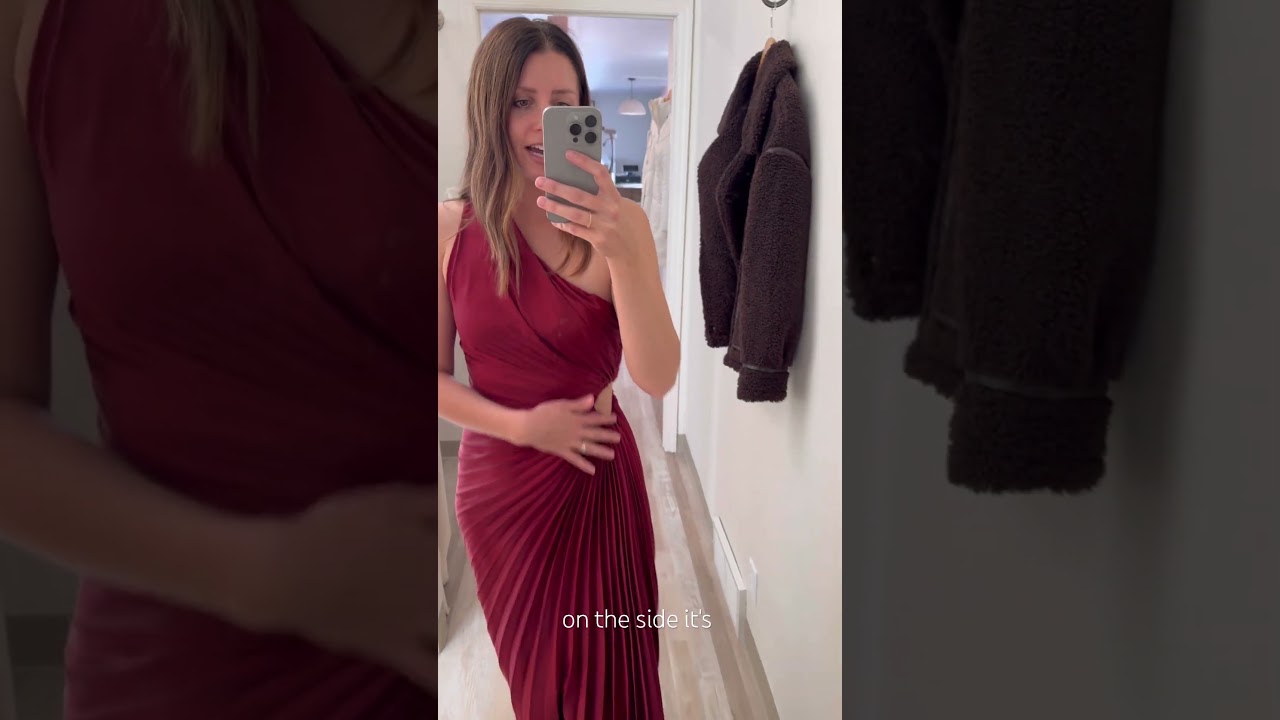 Stunning merlot satin pleated one shoulder midi dress