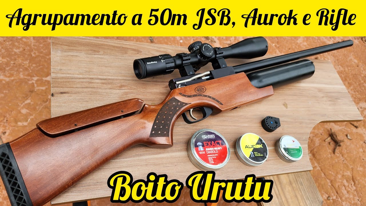 TESTANDO LIMITES A 50 METROS: PCP BOITO URUTU E OS CHUMBOS AUROK POINTED, JSB HEAVY E RIFLE ROUND