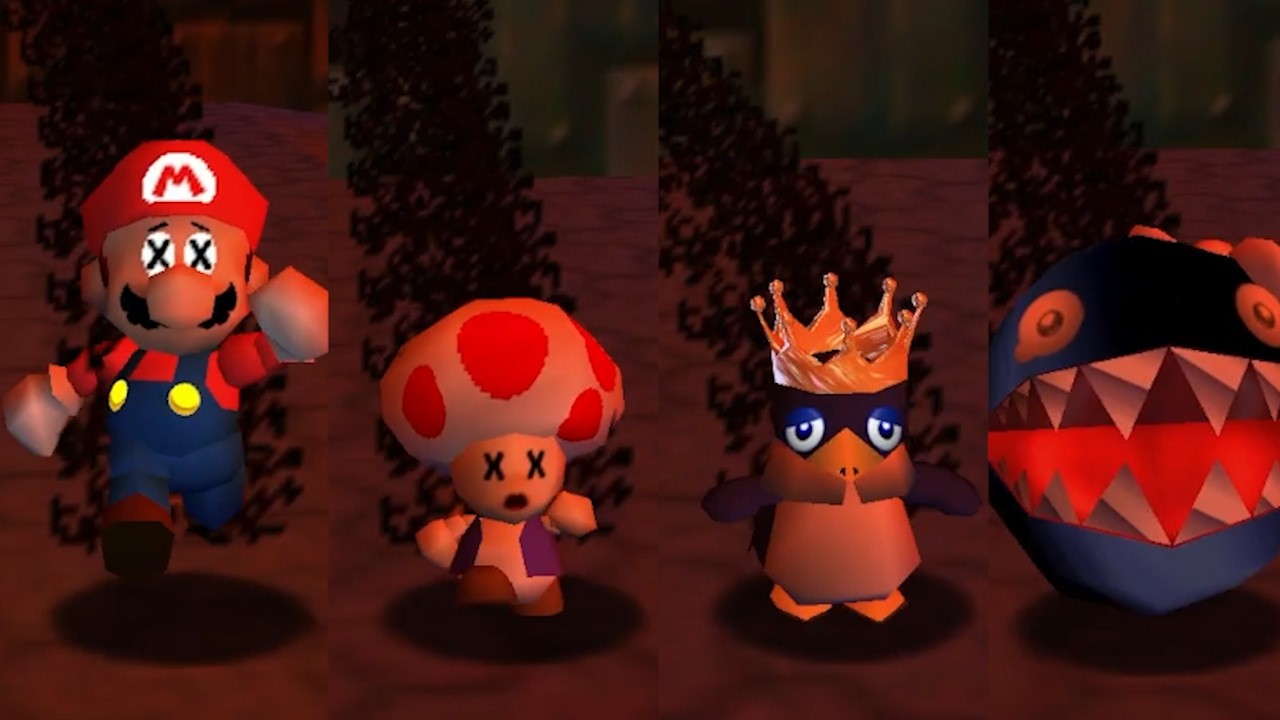 All Characters burning Animations in Super Mario 64 Night