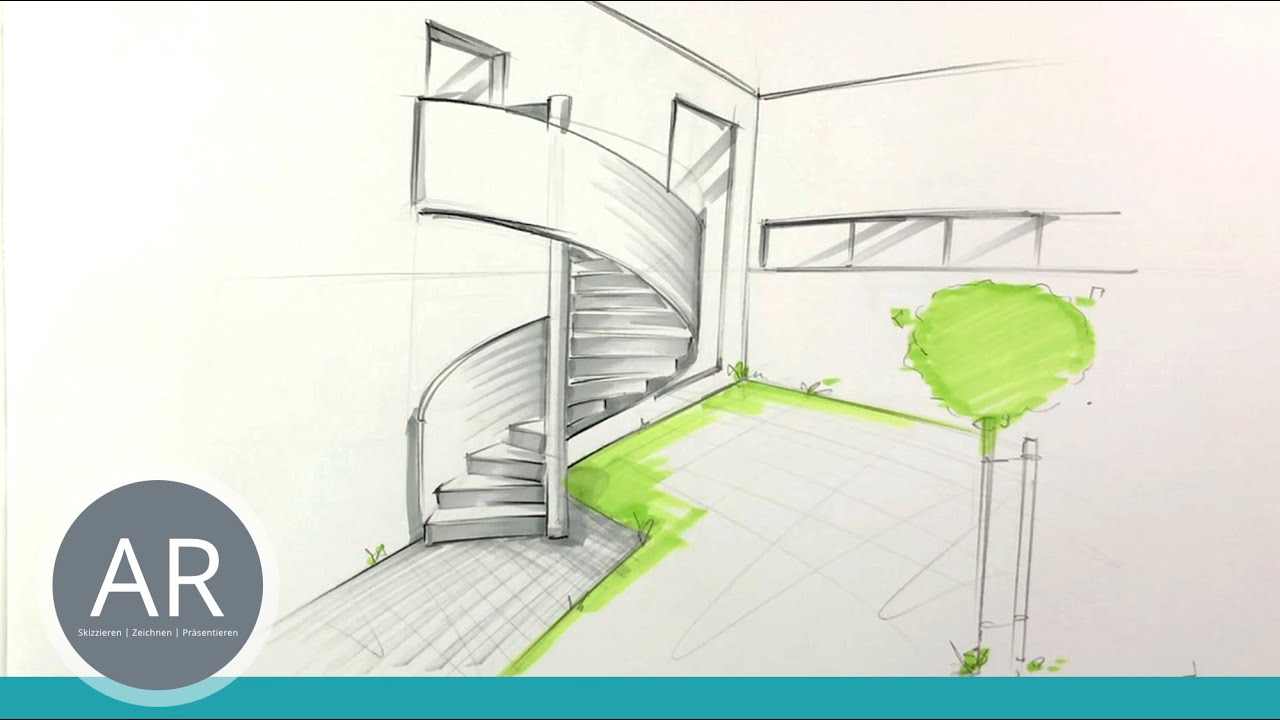 Wie zechine ich eine Wendeltreppe. Zeichenkurse für Architekten. Architektur Mappenkurs München