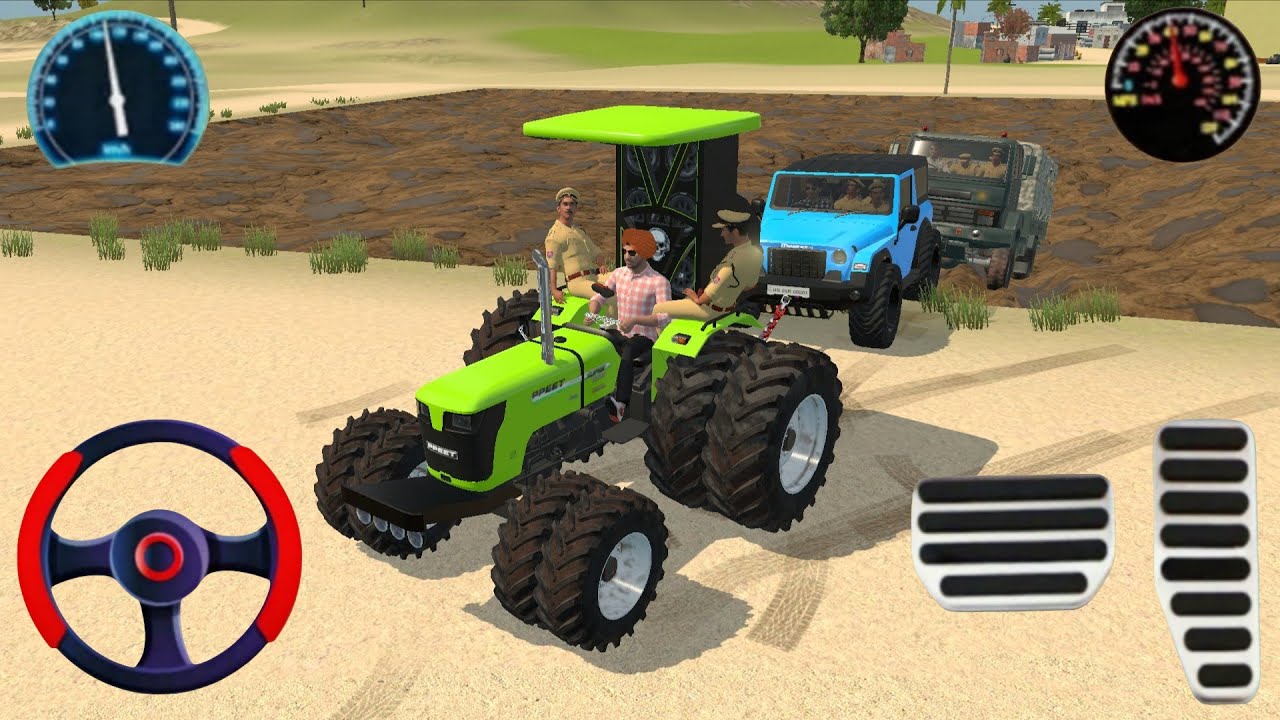 Indian truck stuck in mud tractor and car rescue the truck#simulationgames #drivinggames 