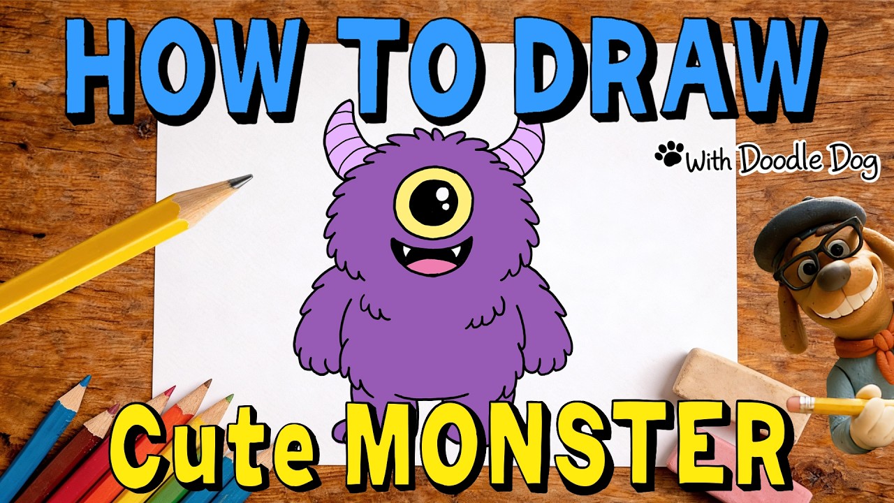 How to Draw a Cute Monster – Easy Drawing for Kids | Doodle Dog
