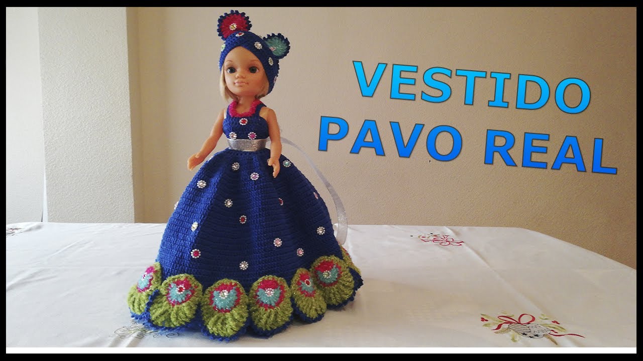 Vestido Pavo Real a crochet para mu&ntilde;eca Nancy