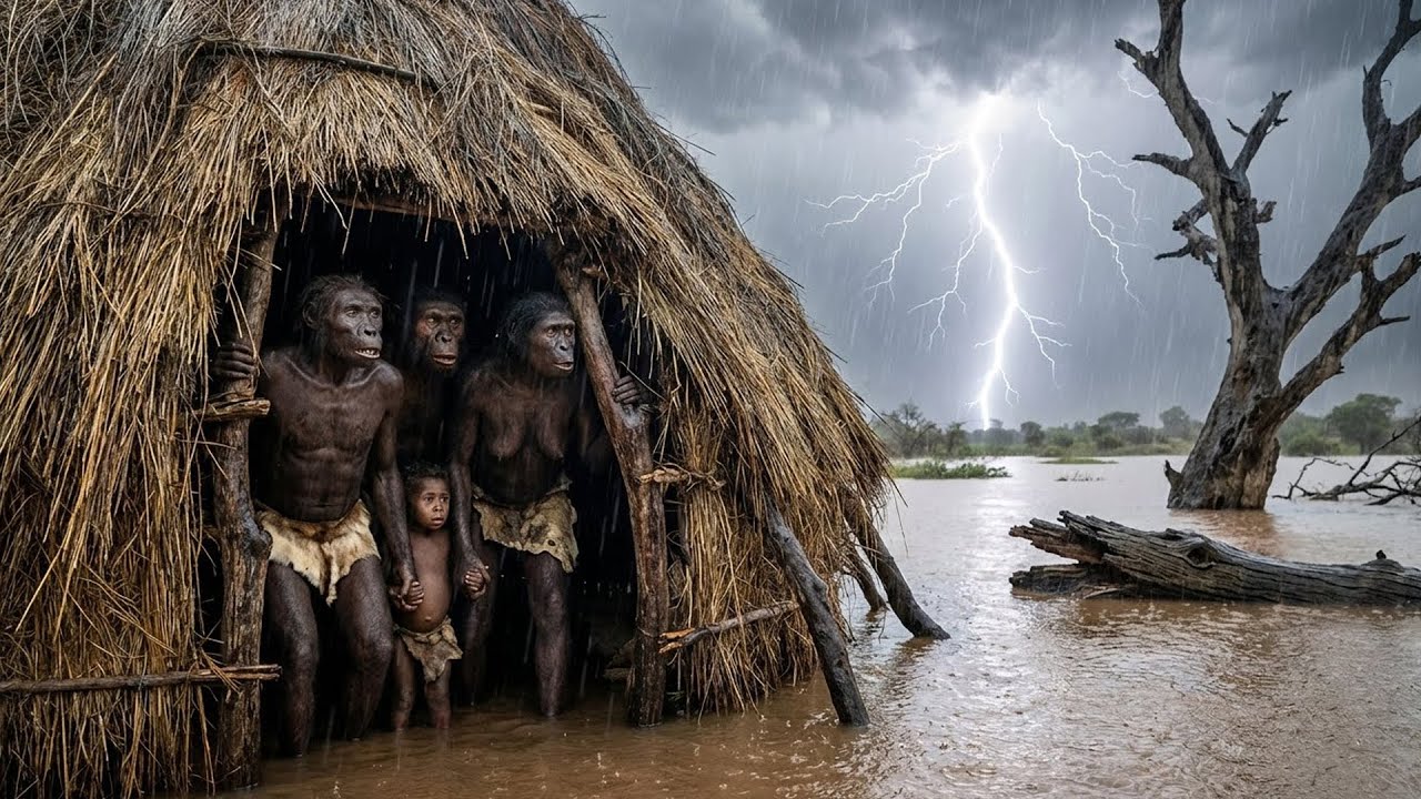 Life  Million Years Ago | The First Shelter Built by Homo Habilis in the Prehistoric Wilderness