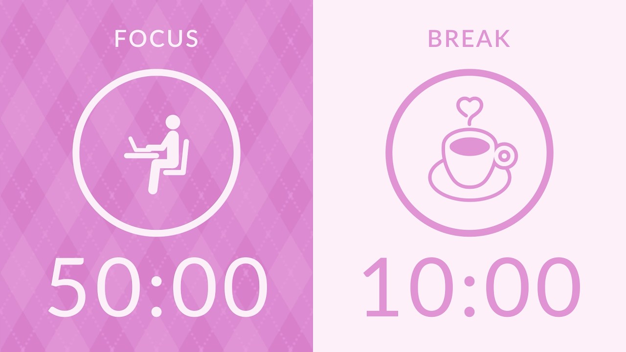 50/10 Pomodoro Timer with Pink Noise 🌸 4-Hour Study with Me for Deep Focus & ADHD ✨