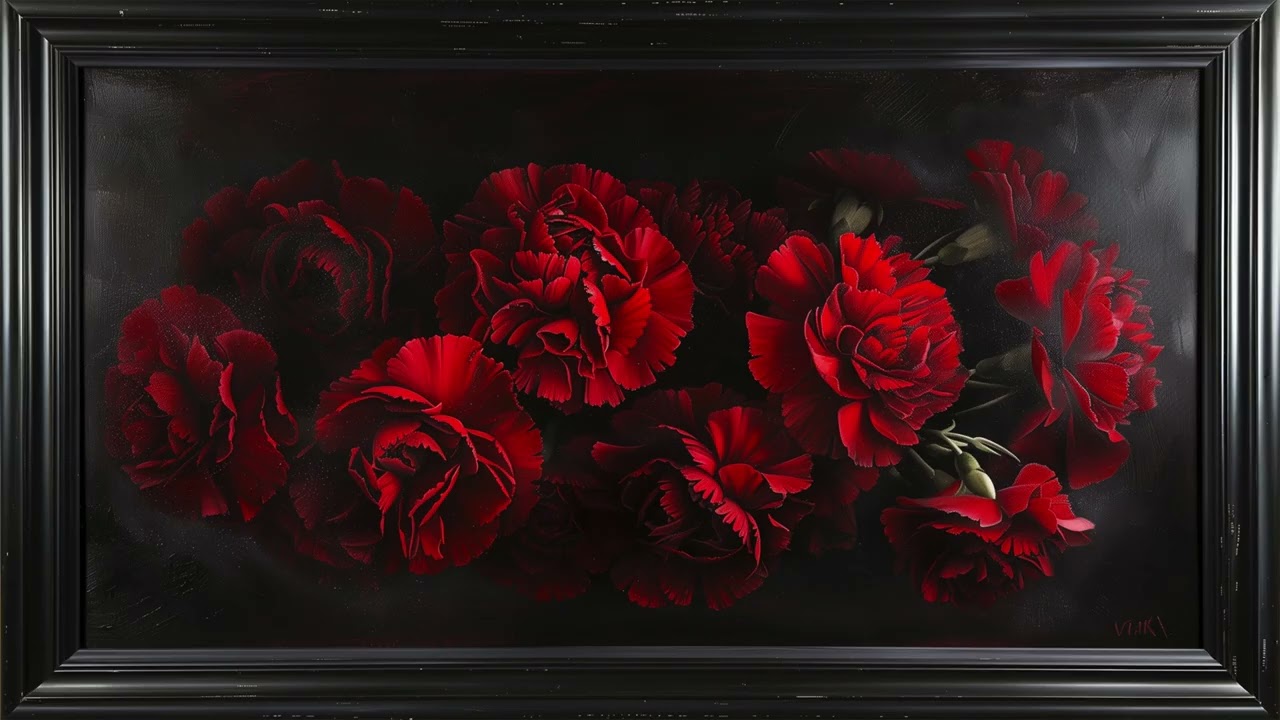 Vintage Red Carnations Painting   4K Frame TV Art   TV wallpaper Art   TV Screensaver Art  2Hrs