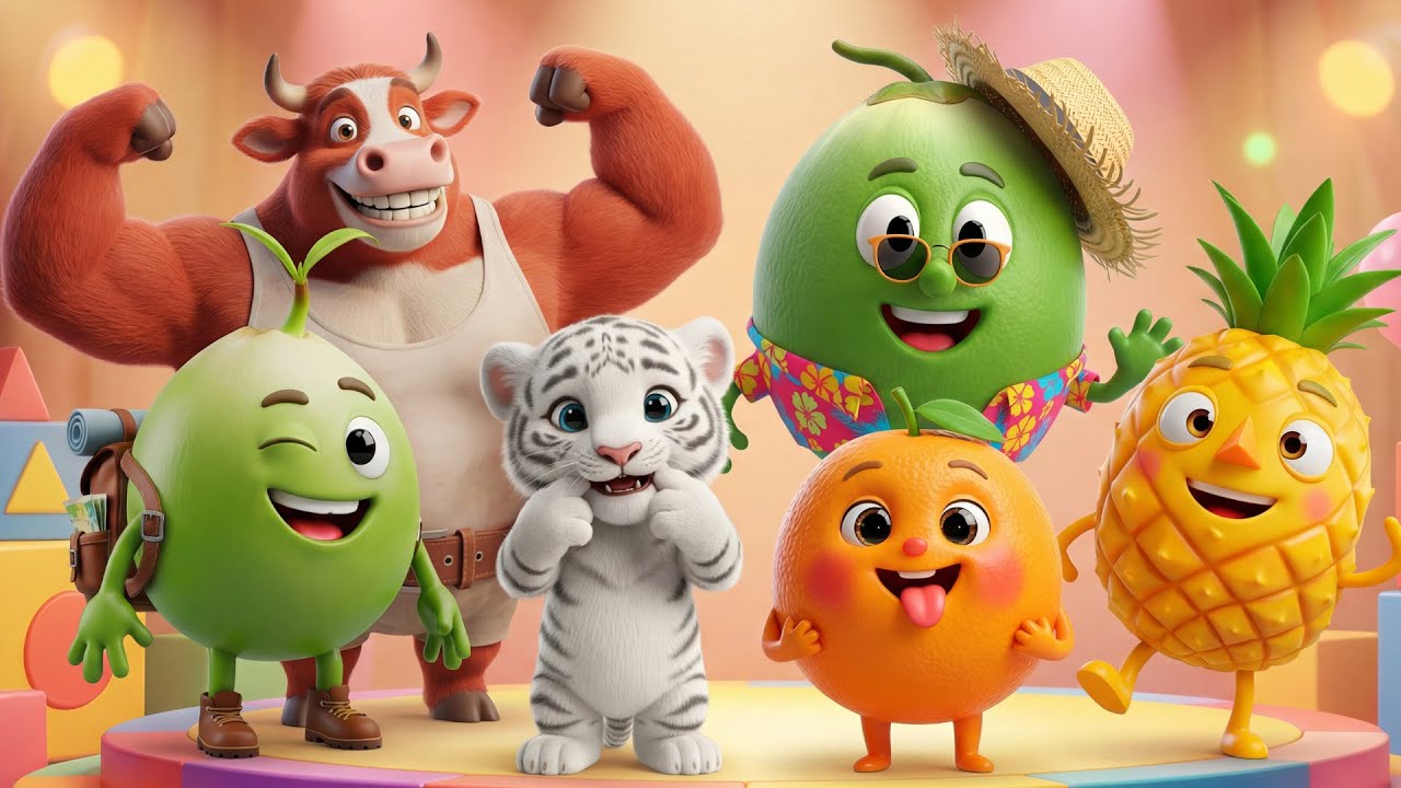 Piña Bailando 🍍 Coco Bailando 🥥 Tigre Bailando 🐯 Naranja Bailando 🍊 | Canciones Infantiles 3D
