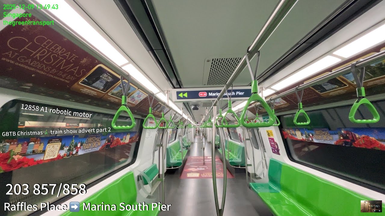 ⁴ᴷ⁶⁰ [SMRT] Christmas ad (2) ~ Alstom Movia R151 [857/858] Raffles Place ➡️ Marina South Pier
