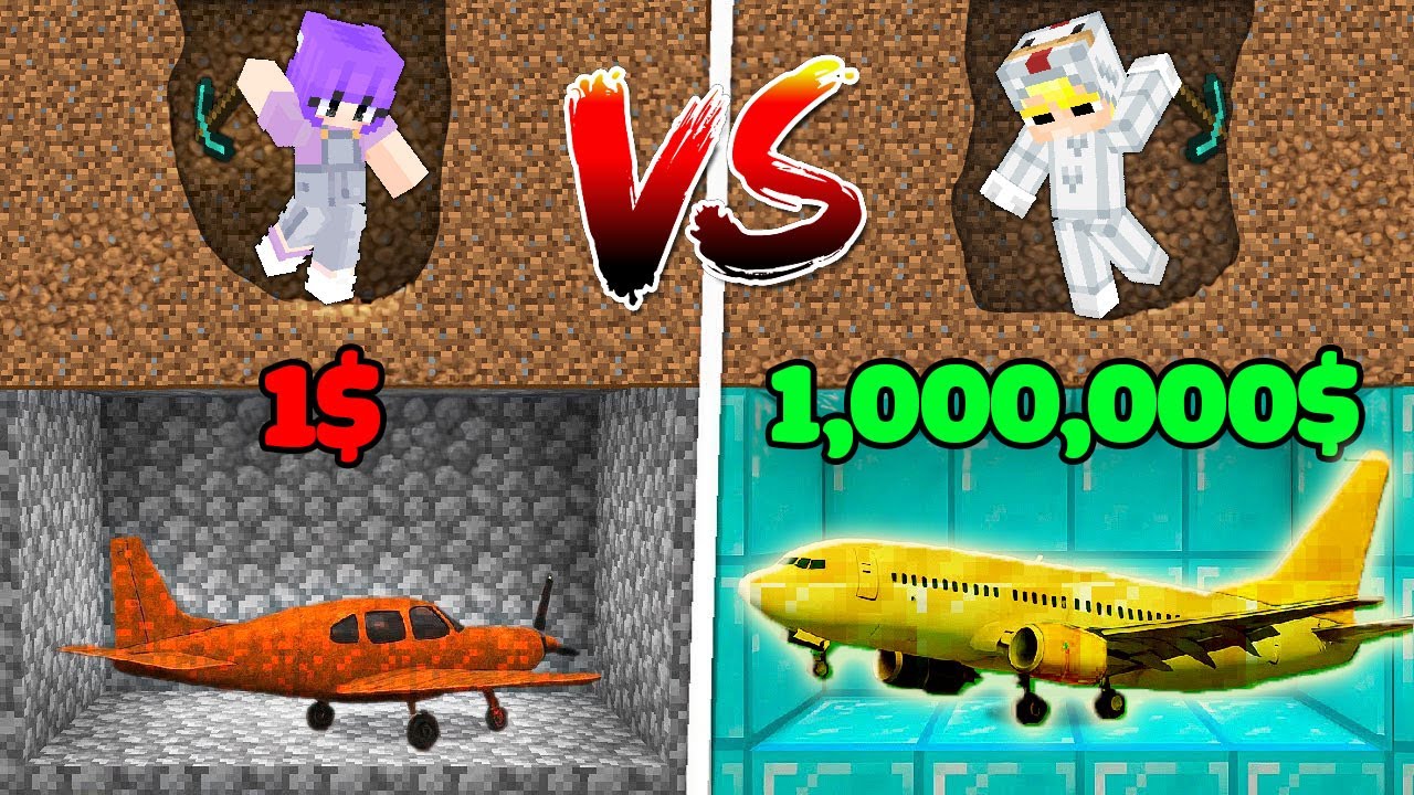 Tô Gà Thử Thách Đào Máy Bay 1$ Tới 1.000.000$ Trong Minecraft