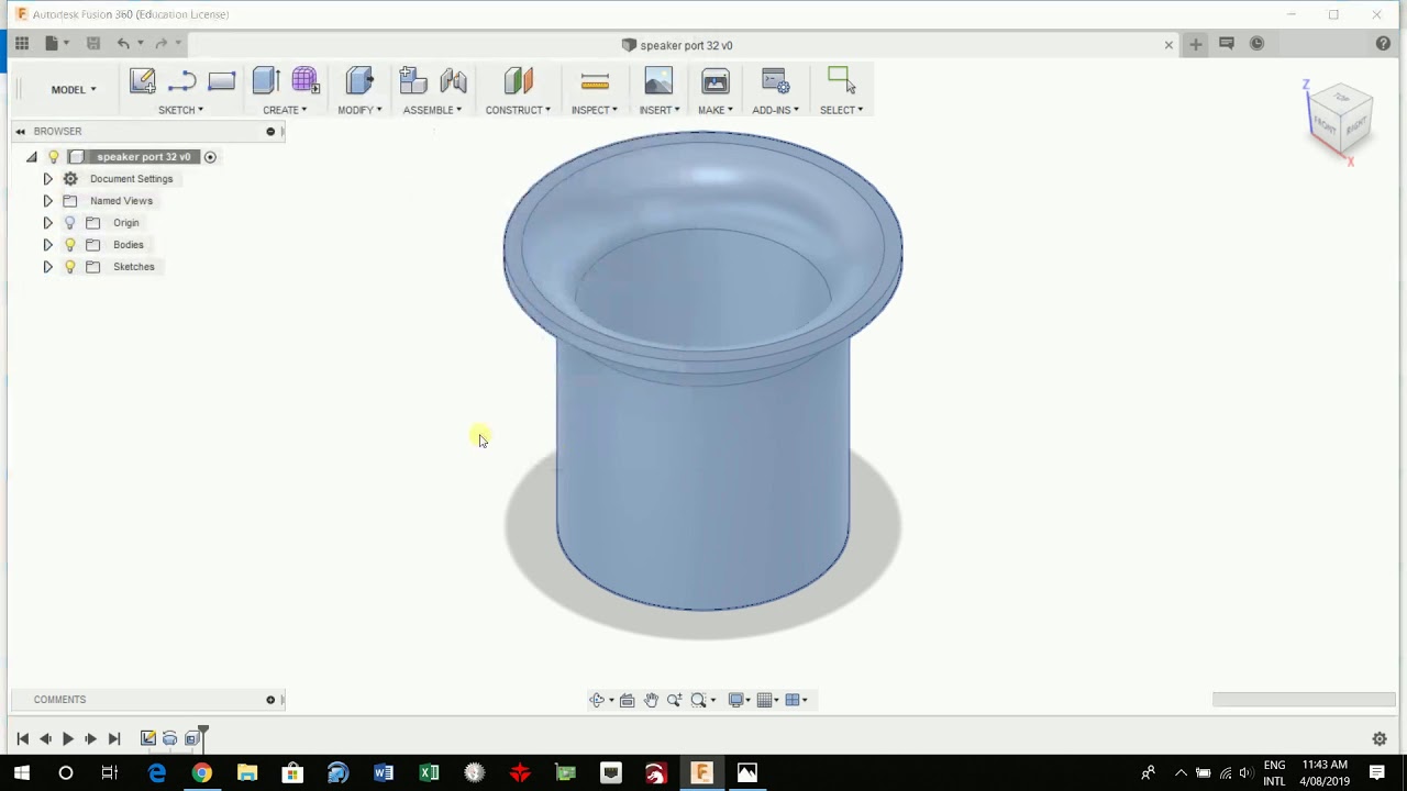 Speaker port on fusion 360 for 3D printing.