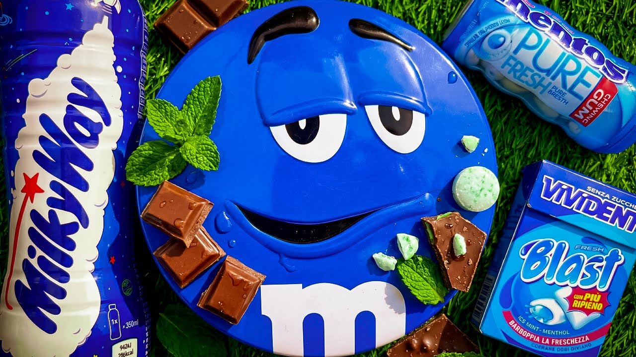 COOL M&M's, Creamy Milky Way & Icy Blast Gum | UNREAL ASMR Unboxing (Blue Edition) 🔵