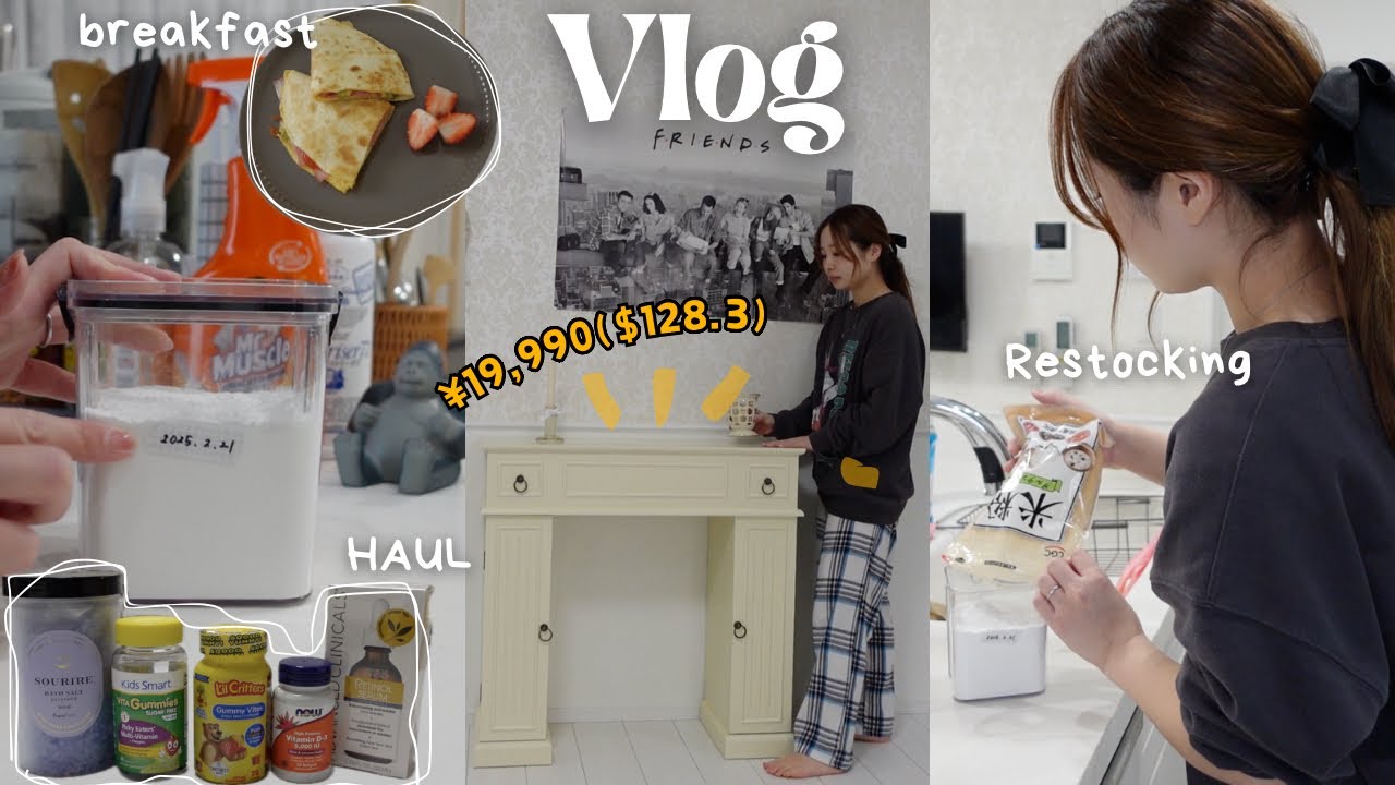 【ルーティン】購入品紹介して収納・詰め替え・補充していく！念願のマントルピース❣️ニトリ、フランフラン、iHerbで買い物🛒朝食レシピも🍳【主婦vlog】Restocking: organizing