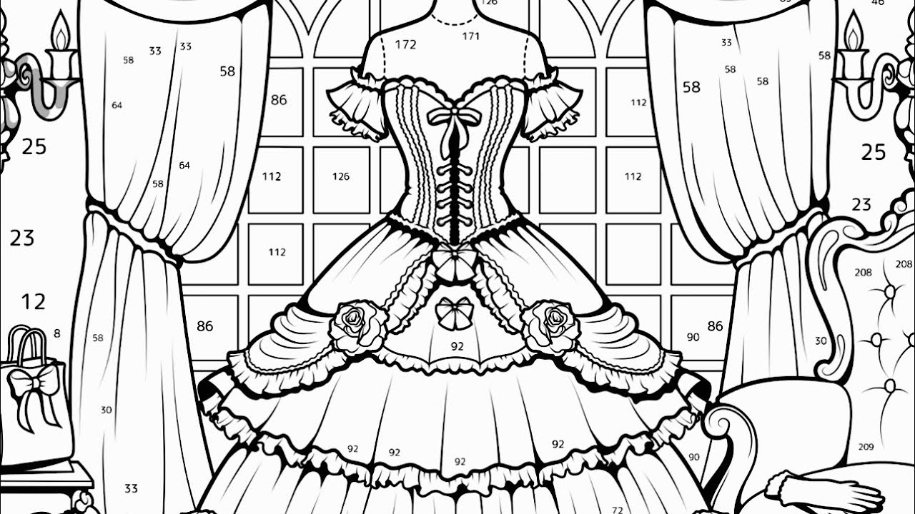 Color by Number Rose Dress & Vintage Dressing Room Hey Color app #coloringbook #fashion