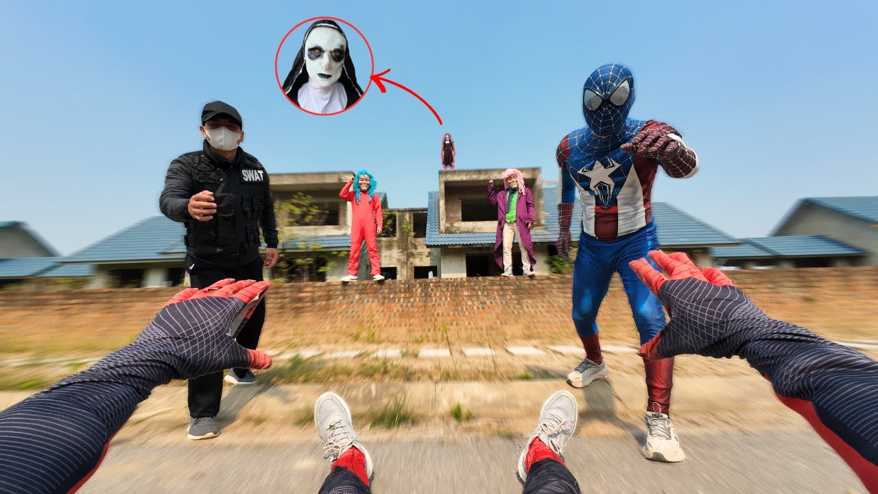 Team Spider-Man Escapes the Evil Nun & Serbian Dancing Lady in an ABANDONED CITY (Action POV)