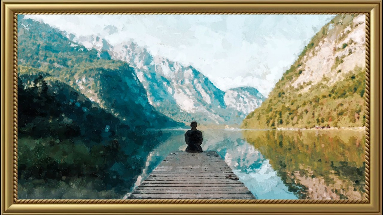 Relaxing Landscape Oil Painting: Gold Frame TV Art Screensaver for TV Wallpaper 4K