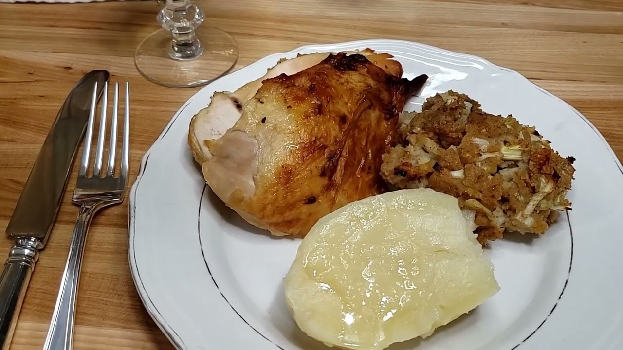 Thanksgiving dinner Roasted Chicken, stuffing, buttery potatoes! Deliciously simple
