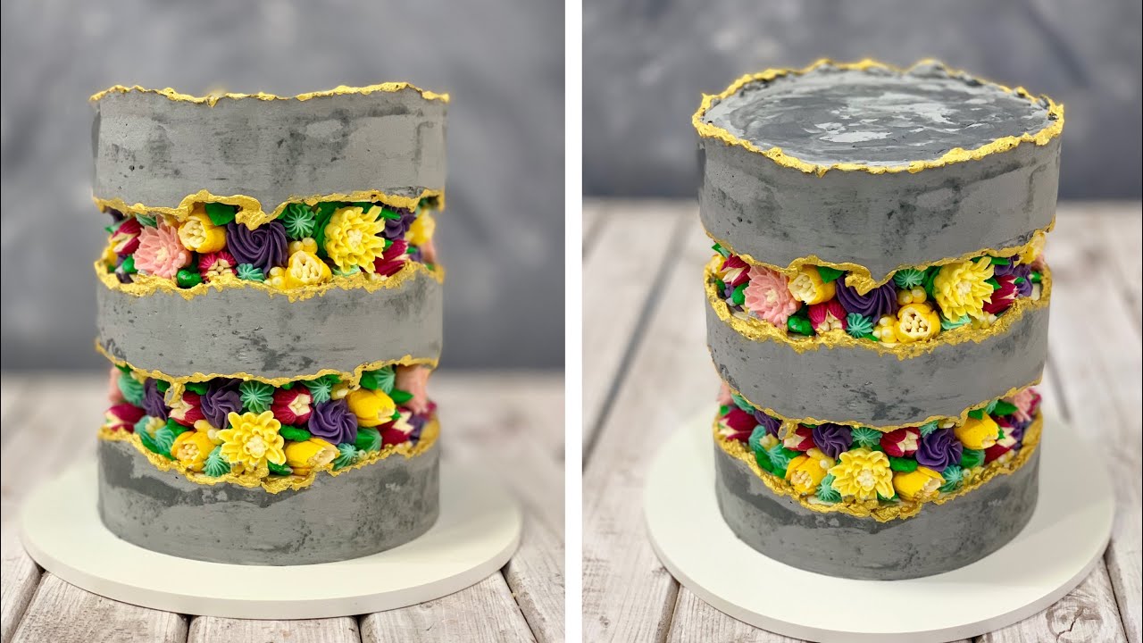 Fault Line Tower Cake | Butter cream Flower | Concrete Cake