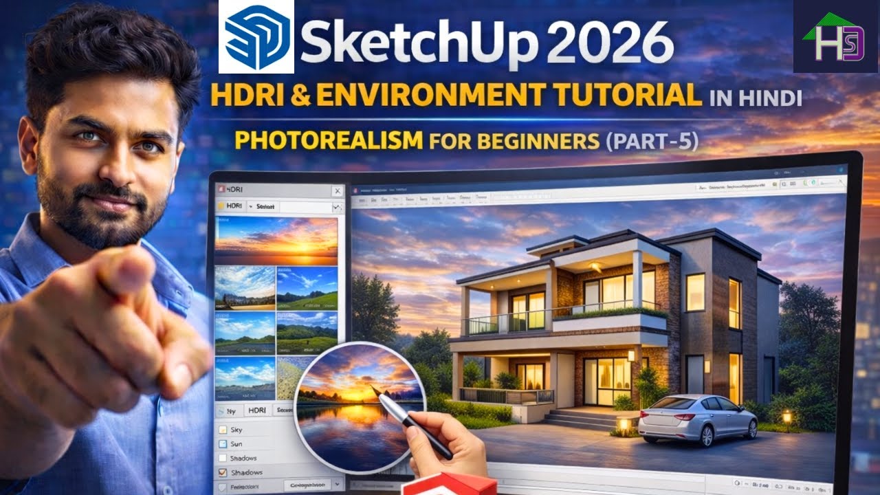 SketchUp 2026 HDRI & Environment Tutorial in Hindi | Photorealism for Beginners (Part-5)