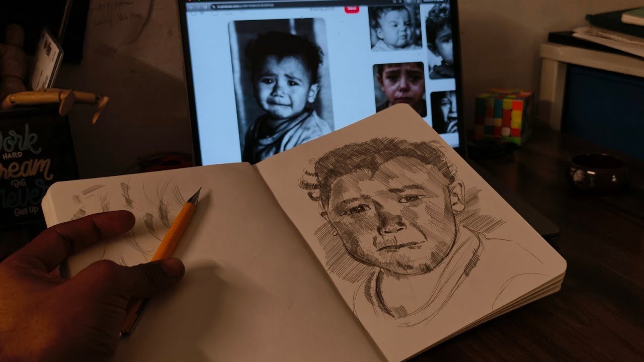 Live Free Hand Cry Baby Drawing | Emotional Pencil Sketch