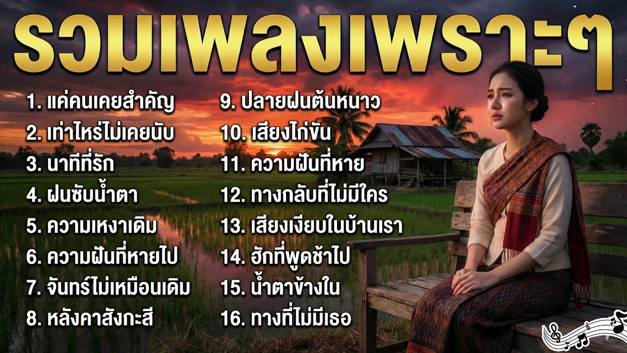 รวมเพลงลูกทุ่งเศร้า เหงาๆ จับใจ เพลงลูกทุ่งเศร้า สำหรับฟังตอนคิดถึงใครสักคน ฟังยาวๆ ไม่มีโฆษณา